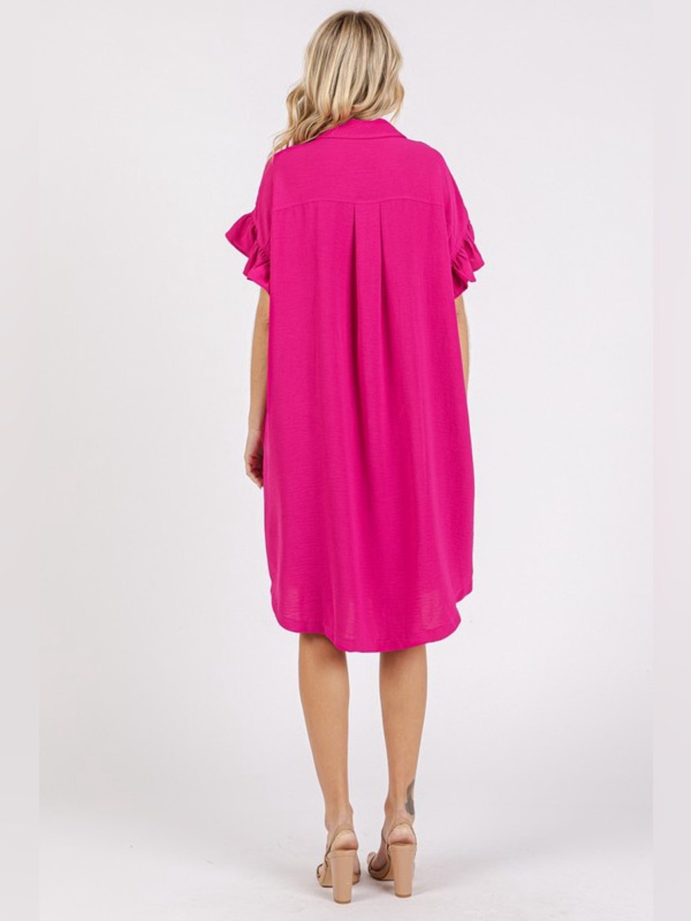 Mittoshop Button Down Flounce Sleeve Dress with Pockets - Picture 2 of 4